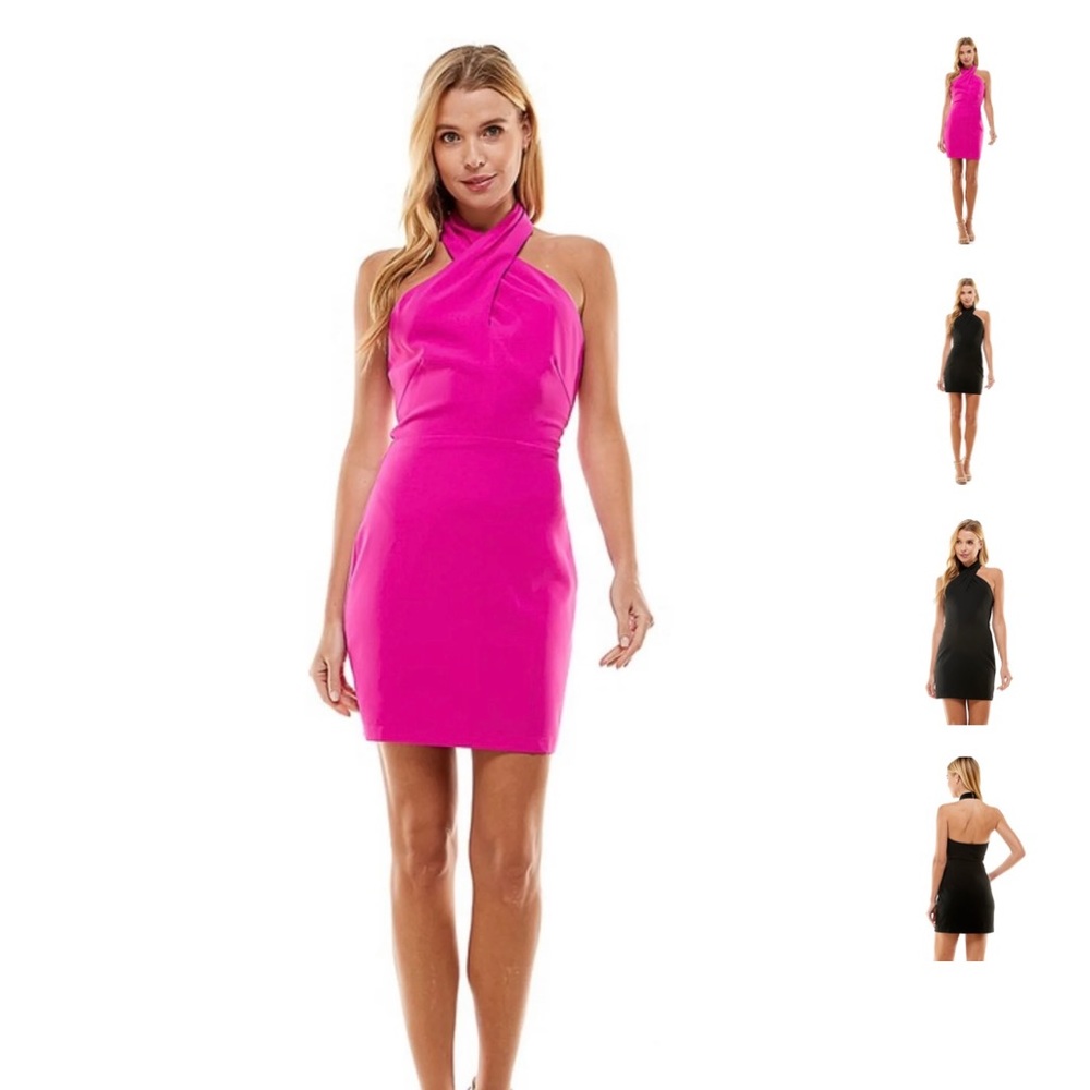 COPY - TCEC Halter Neck Crossover Dress Pink